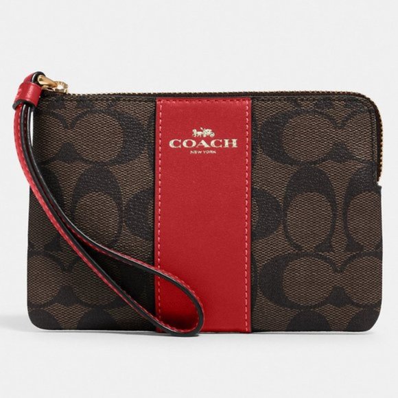 Coach Handbags - Coach Corner Zip Small Wristlet In Signature Coated Canvas
